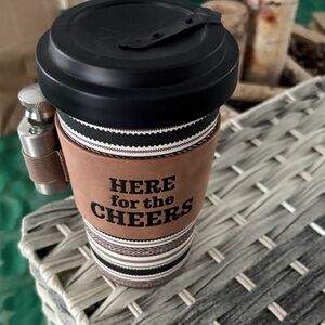 Maurices Black and Tan Travel Mug with Silver Flask